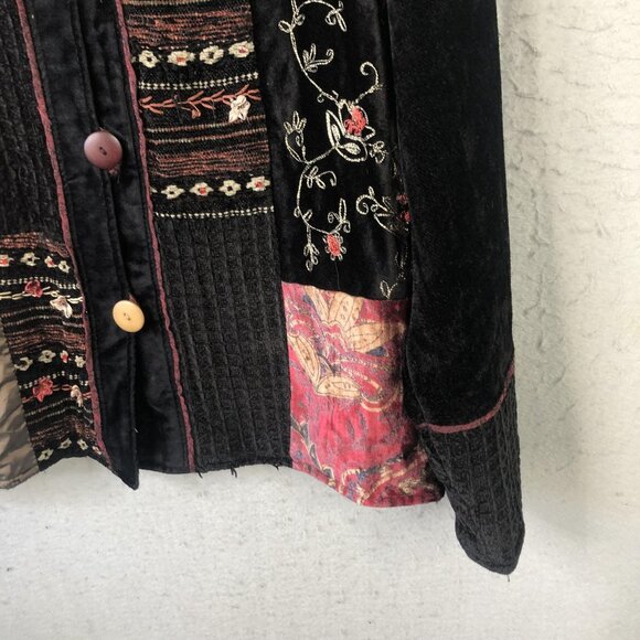 Retro Jacket Womens Medium Black Patchwork Velvet Embroidered Bohemian Tapestry - Picture 8 of 16